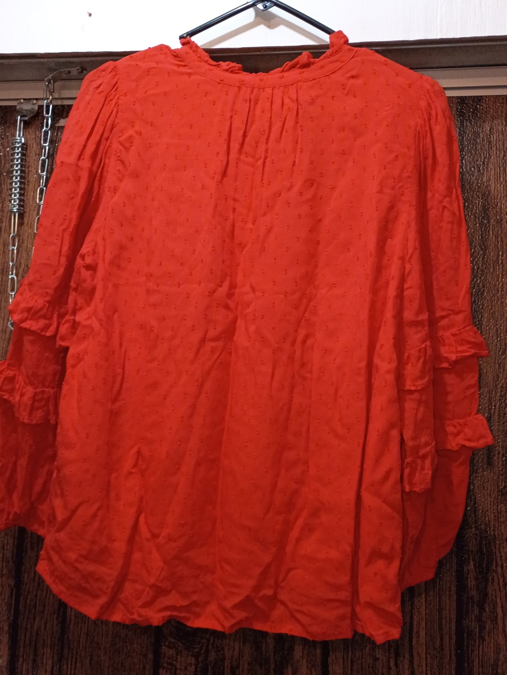LOFT Red Ruffled Swiss-Dot Blouse - Picture 2 of 3